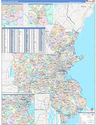 Boston-Cambridge-Newton Metro Area Wall Map Color Cast Style 2026